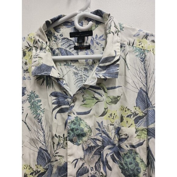 Marc Anthony Mens Hawaiian Shirt Size 2XL Blue Ivory Floral Slim Fit Button Up - Picture 2 of 7